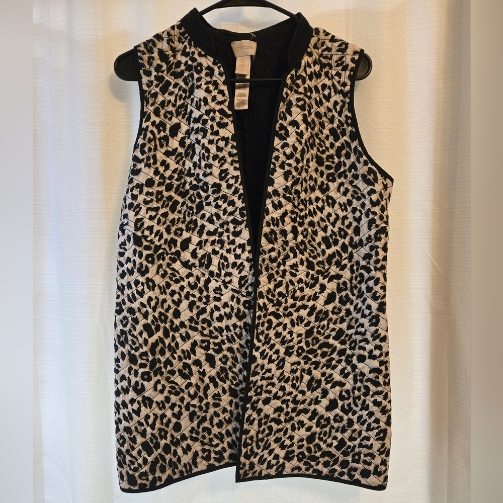 Chico's Black and Cheetah Quilted Tank Vest, Small, Size 0. NWOT.
